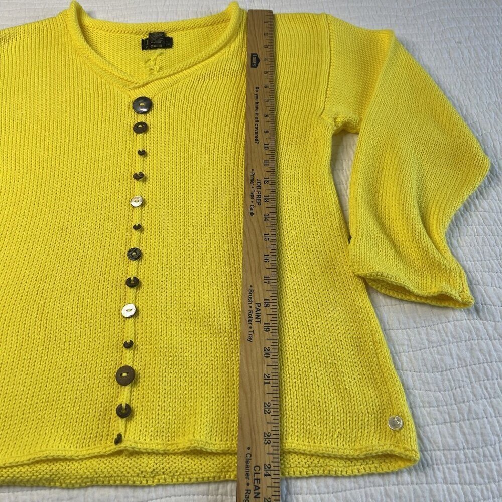 PURE KNITS Pullover Sweater Womens Size XS-S Yellow Buttons V Neck Long Sleeve - Picture 6 of 8